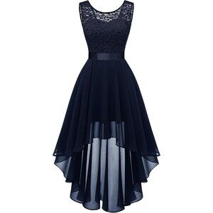BeryLove Women Navy Sequin Chiffon Scoop Neck Sleeveless Lace Cocktail Dresses